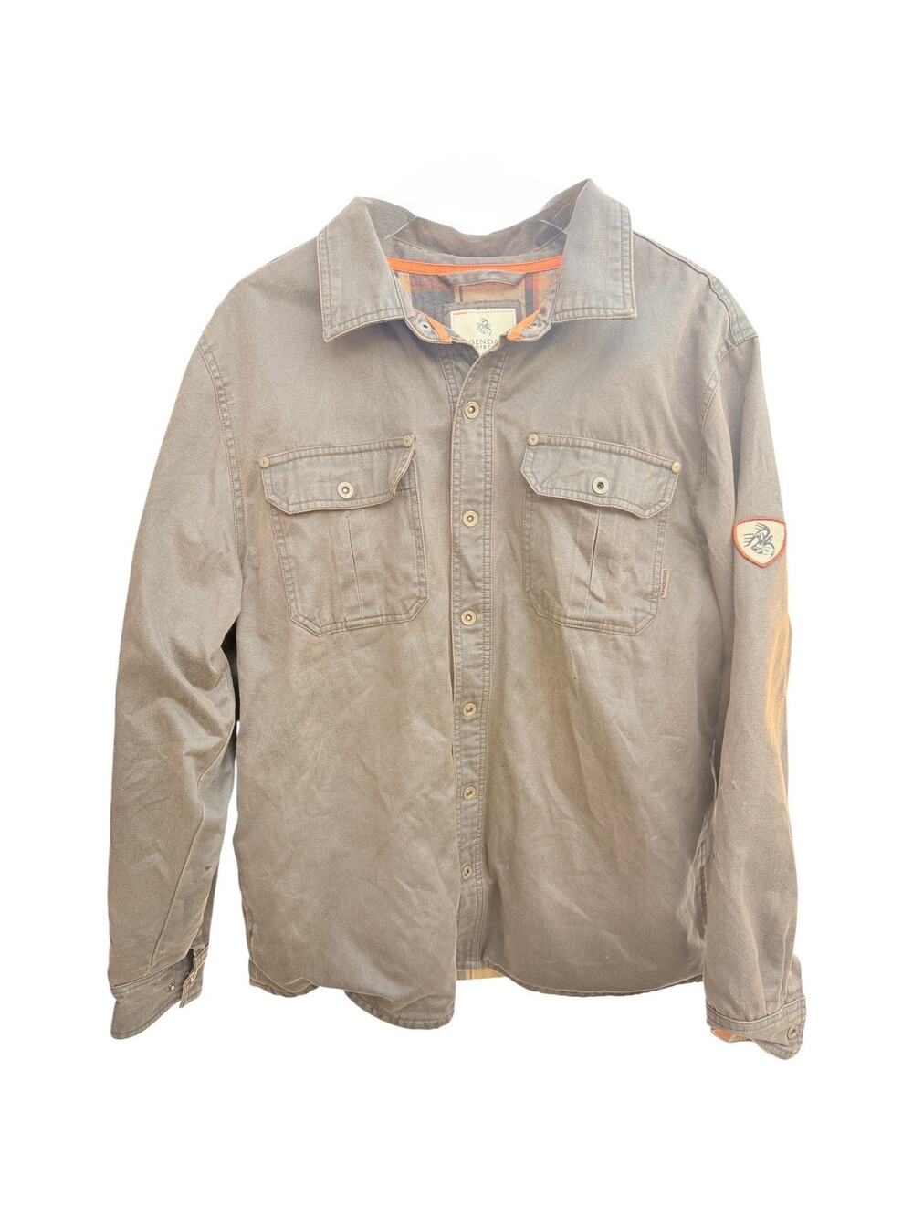 Legendary Whitetails Shirt Jacket Brown Plaid Lined Mens L Workwear Button Up